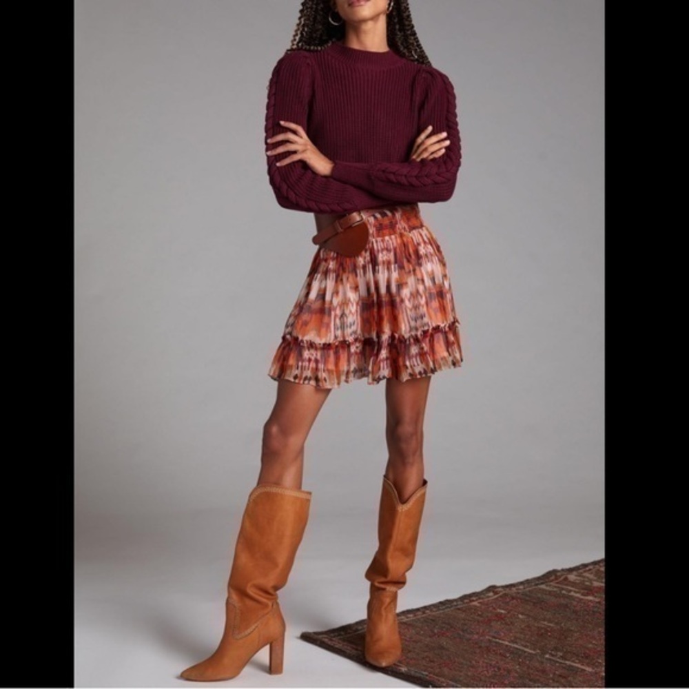 Anthropologie Orange and Brown Mini Skirt